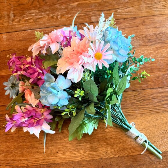 Large Silk Flower Arrangement from Upcycled Mixed Florals Hand Painted Details - Picture 5 of 17